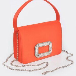 Satin Stone Buckle Shoulder Bag